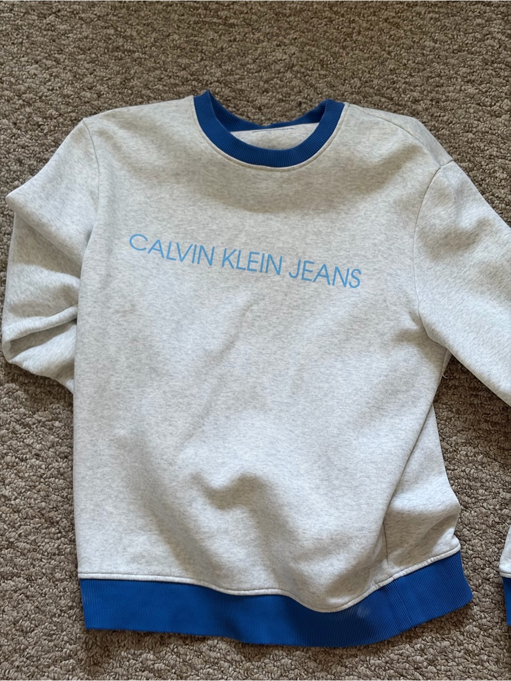 Calvin Klein Jeans Heather Gray Sweatshirt with Blue Trim